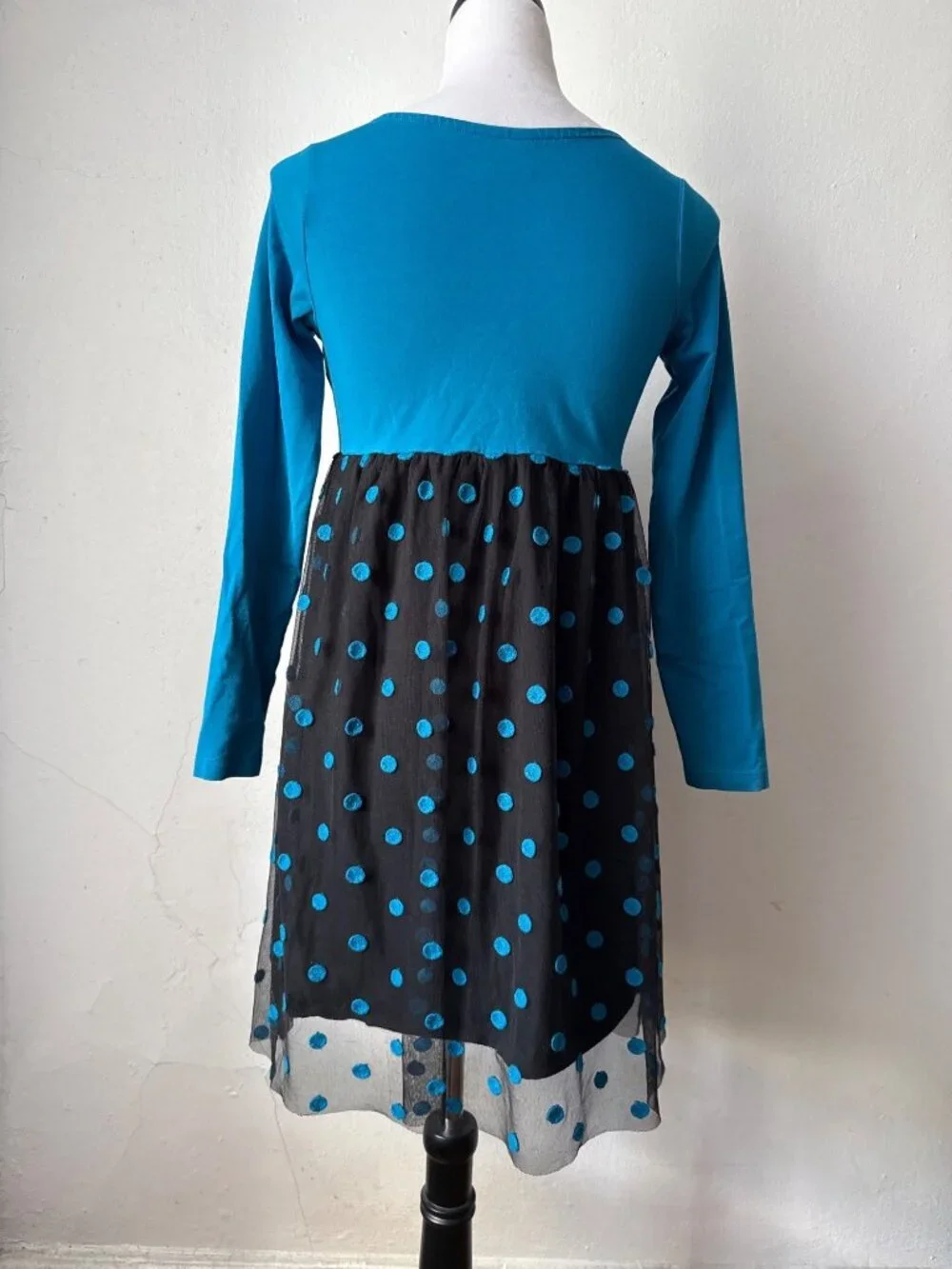 Hanna Andersson blue and black polka-dotted long-sleeve tutu dress Sz 150 Sz 12